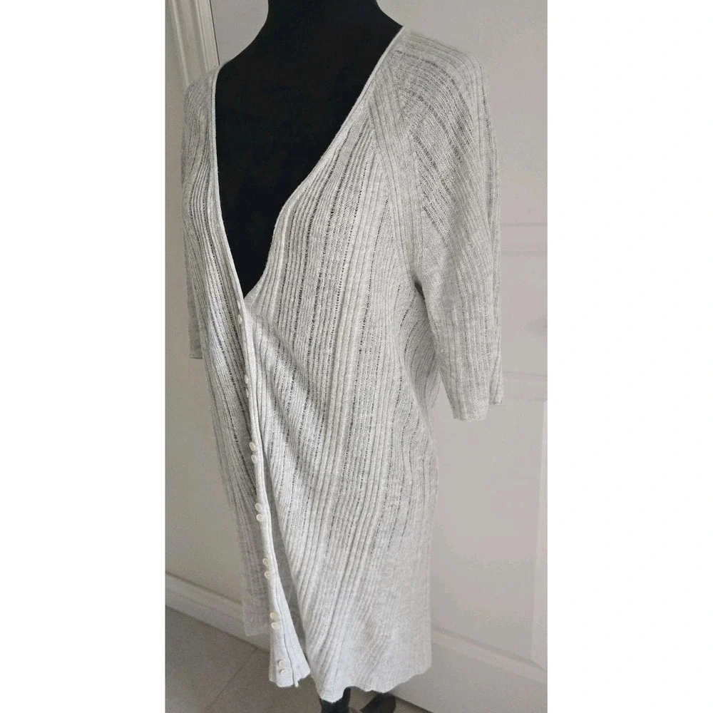 Eileen Fisher gray Italian Yarn knit cardigan sweater Lagenlook SZ M Retail $198